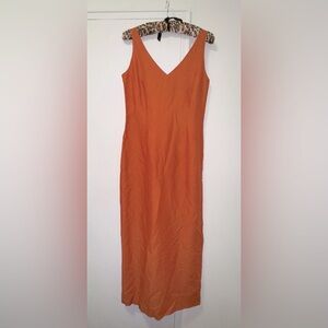 Vintage 1990s Ann Taylor Linen Blend orange midi dress back slit size 4